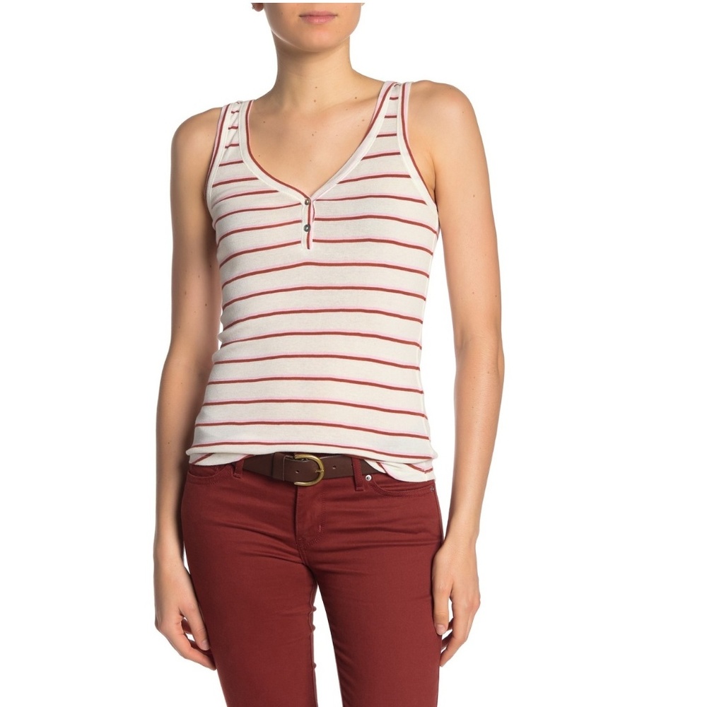 Lucky Brand Striped Button Tank Top